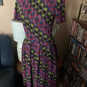 LuLaRoe Purple Pink Green Geometric Midi Dress Size Small $10